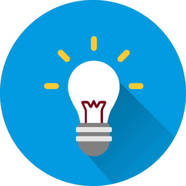 Icon of a lighbulb against a blue background